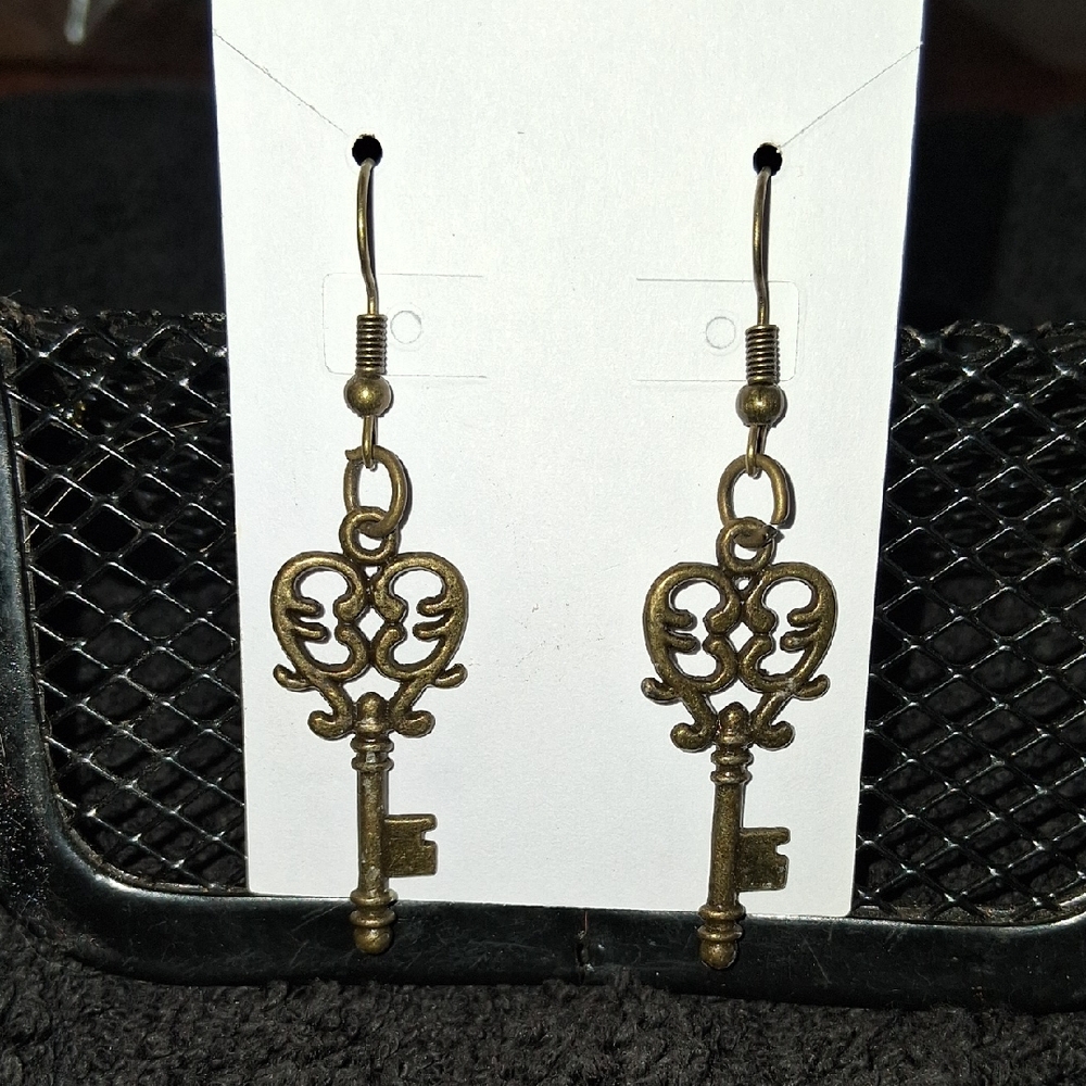 Brass Key Dangle Earrings